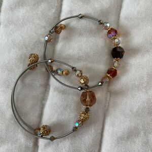 Swarovski elements beaded bracelets set of 2 adjustable aurora borealis brown